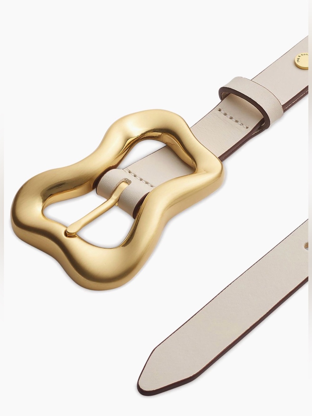 rag & bone Cream Leather Belt with Sculptural Gold Buckle